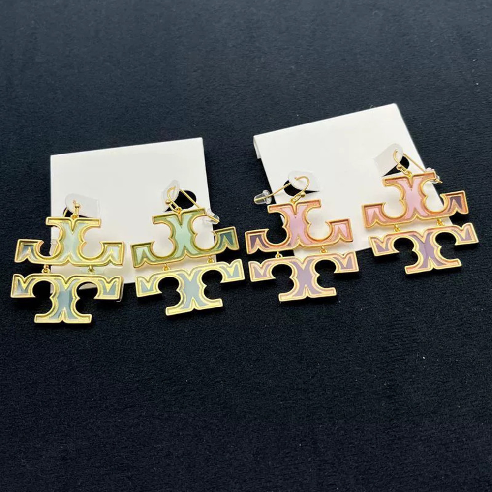 Tory Burch Pair Clear Resin Metal Earrings